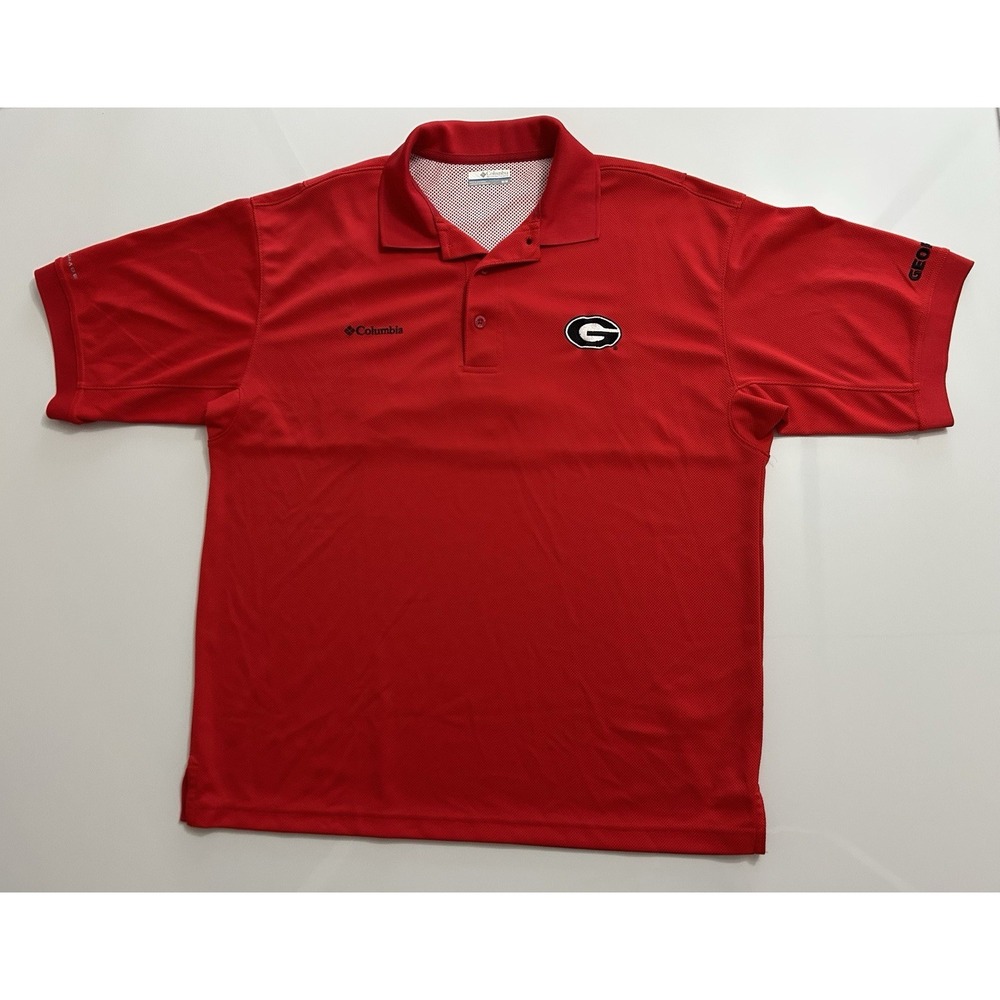 Columbia PFG Georgia Bulldogs Polo Shirt Red Omni-Shade Short Sleeve Mens Medium